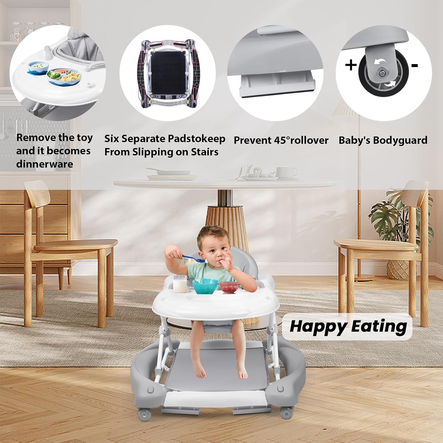 Detalle 2 de Boyro 5-in-1 Baby Walker: 6–18 Months, 3-Position Height, Foldable with Music and Toys