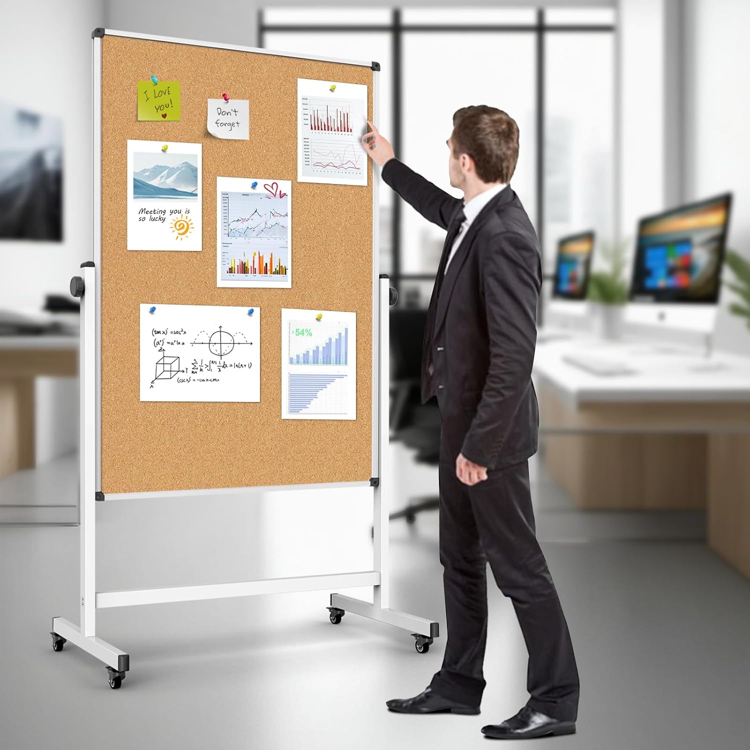 Detalle 2 de Rolling Whiteboard and Cork Board Combo, 32 x 48