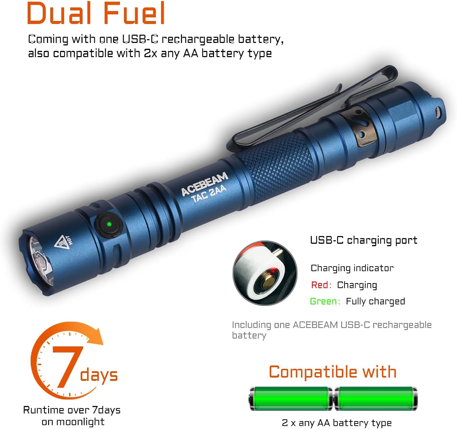 Thumbnail 4 de ACEBEAM TAC 2AA EDC Tactical Flashlight 1400 lm 🔦