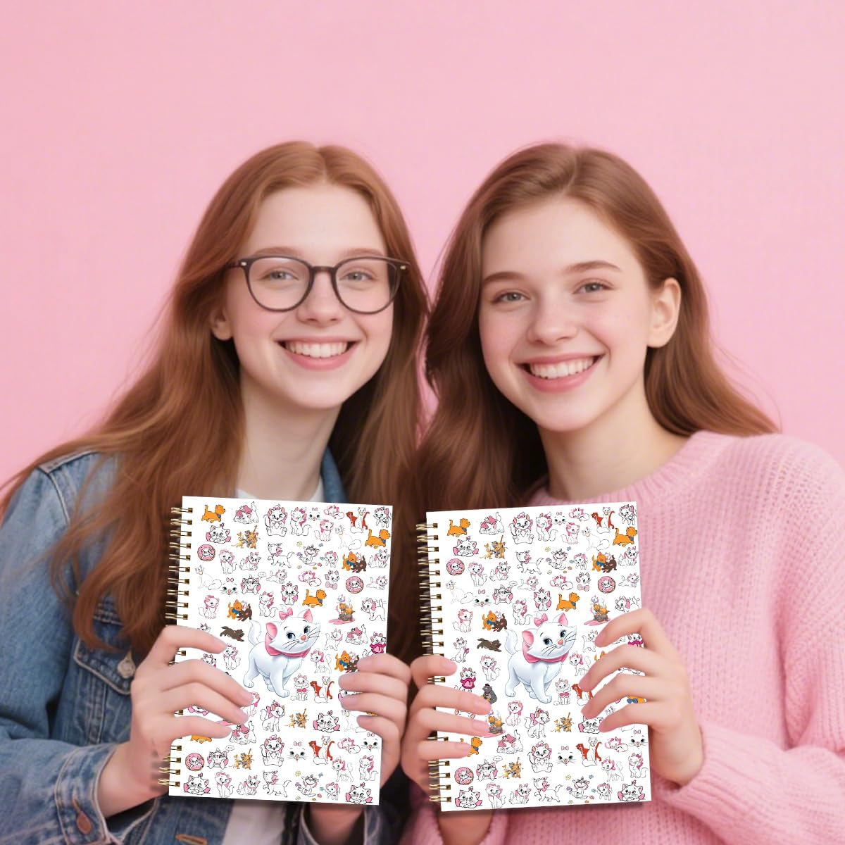 Detalle 2 de LONGXIN Cartoon Cat Spiral Notebook, 80-Page Lined Journal with Hardcover