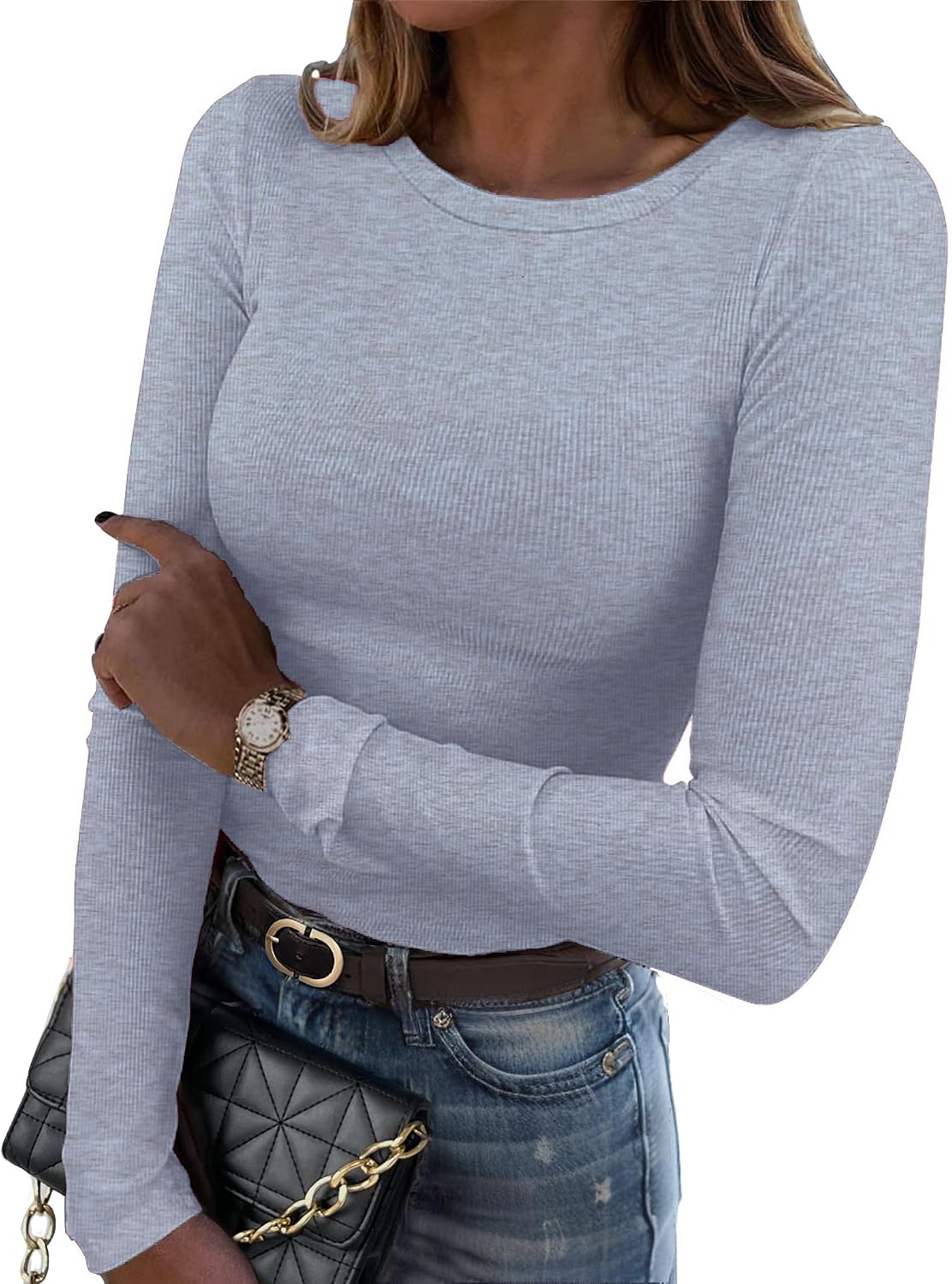 Detalle 2 de DUOEASE Langarmshirt Damen Rundhals Pullover