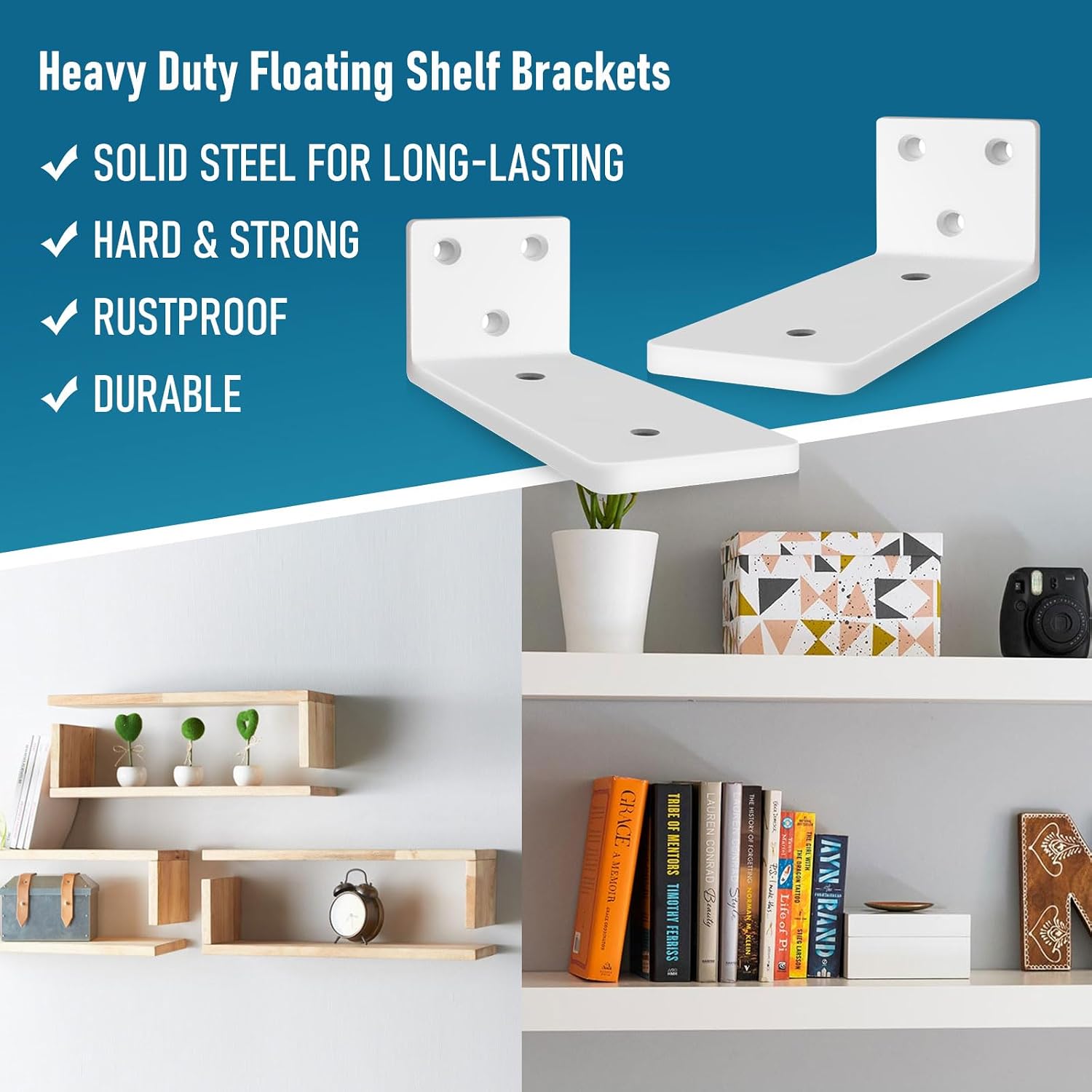 Detalle de YFCVIP Heavy Duty Floating Shelf Brackets 6 Inch – 8 Pack (White)