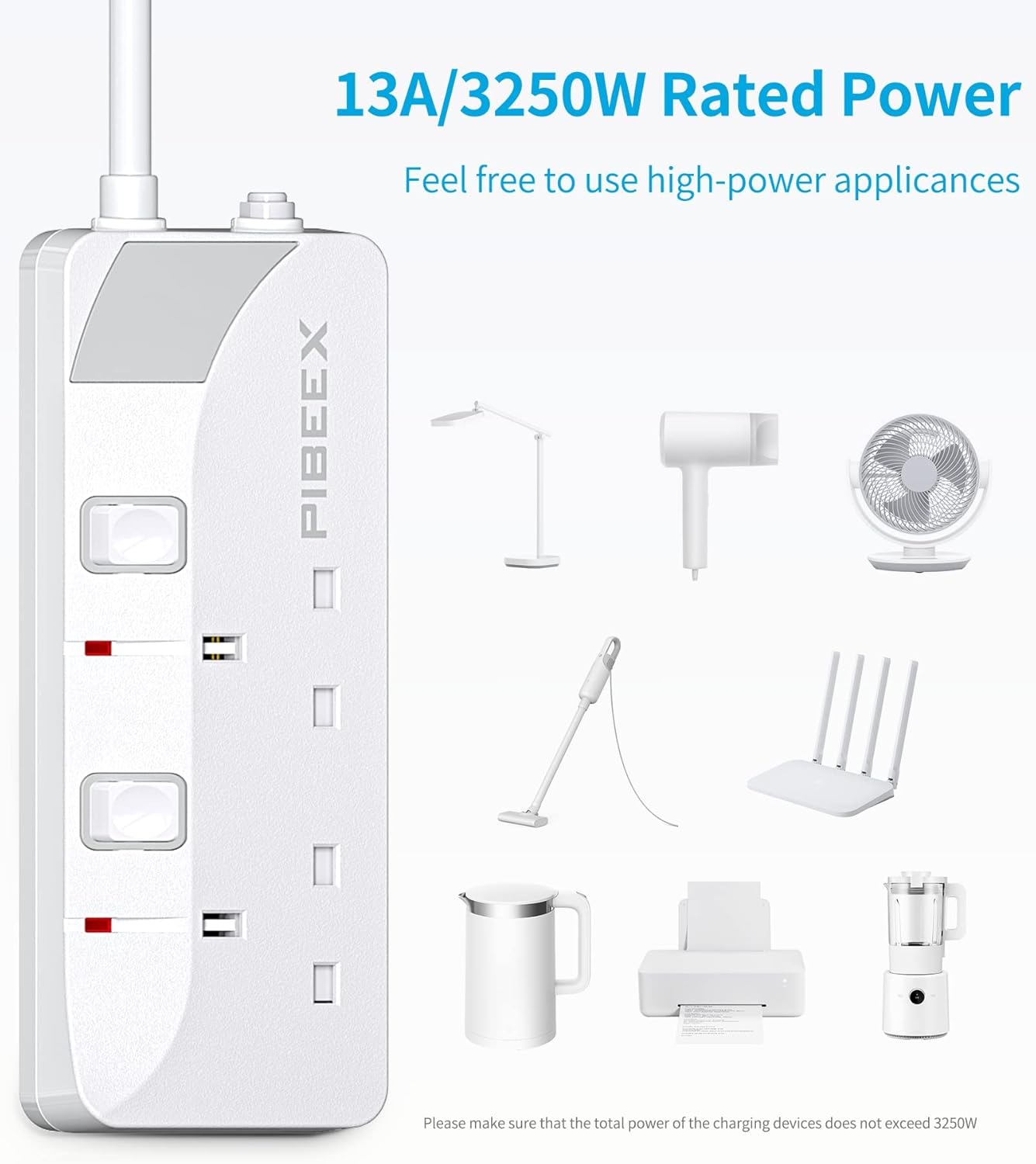 Thumbnail 5 de PIBEEX Extension Lead 2 Way Plug Sockets with Individual Switches