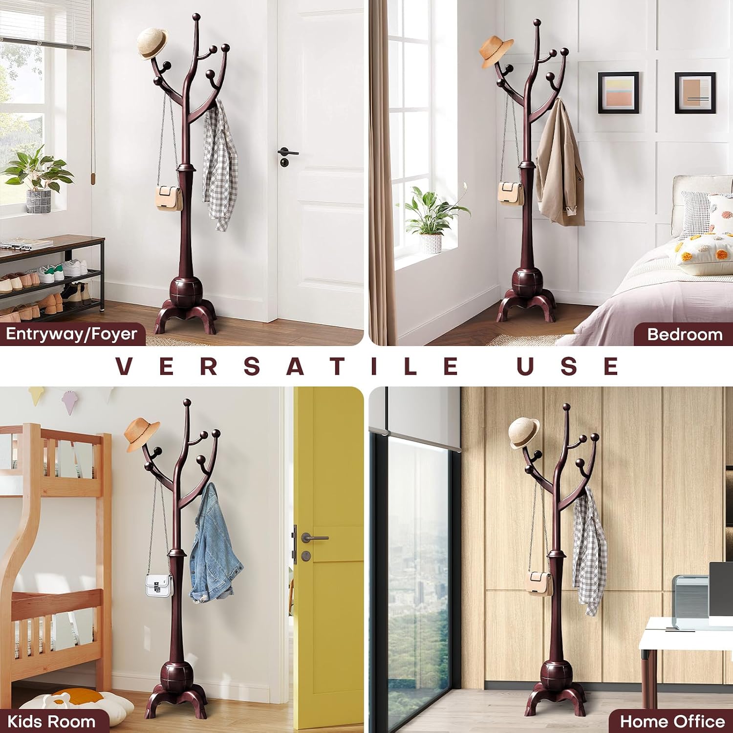 Detalle 2 de Bekrvio Wood Coat Rack in Wine Red