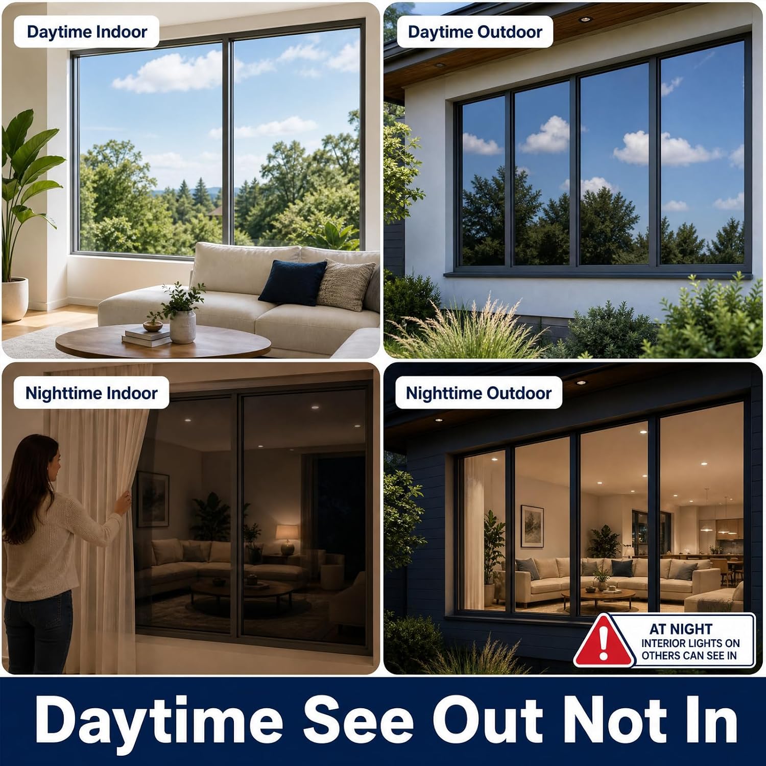 Detalle 2 de FILMGOO One Way Privacy Window Film (Black Silver, 17.5 in x 94.48 in) for Daytime Privacy, Anti-UV, and Heat Control