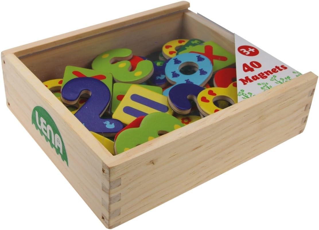 Lena 65824 Magnet-Zahlen & Rechenzeichen im Holz-Kästchen (40-teilig) – Rechenset für Kinder ab 3
