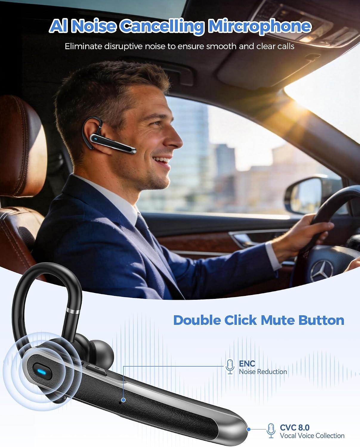 Thumbnail 1 de TECKNET Bluetooth Earpiece with Dual Mic ENC and Real-Time AI Translation