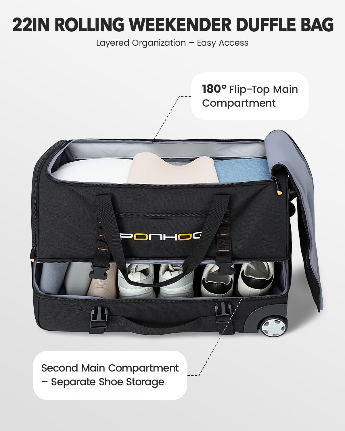 Detalle de Ponhog Borsone da Viaggio con Ruote 55/56/65 cm – Trolley impermeabile 40–50L