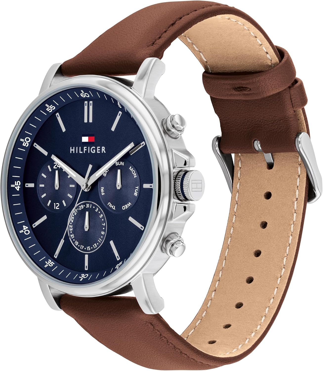 Detalle de Tommy Hilfiger klassiek multifunctioneel quartzhorloge voor heren, bruin