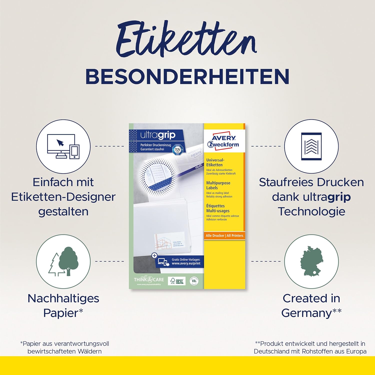 Detalle 2 de AVERY Zweckform 3659 Adressaufkleber – 1.200 Etiketten 97 x 42,3 mm auf A4, matt, selbstklebend
