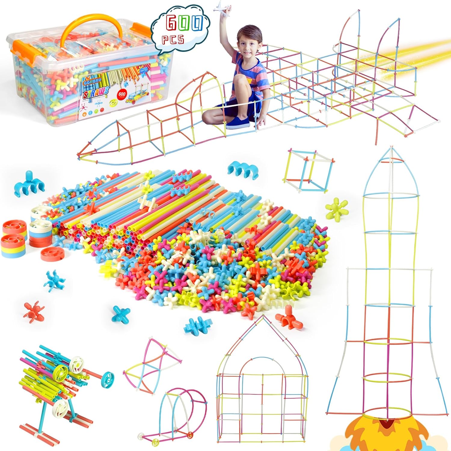 Thumbnail 6 de Ggiibro Straw Constructor Toys 600Pcs STEM Building Kit with Storage Box