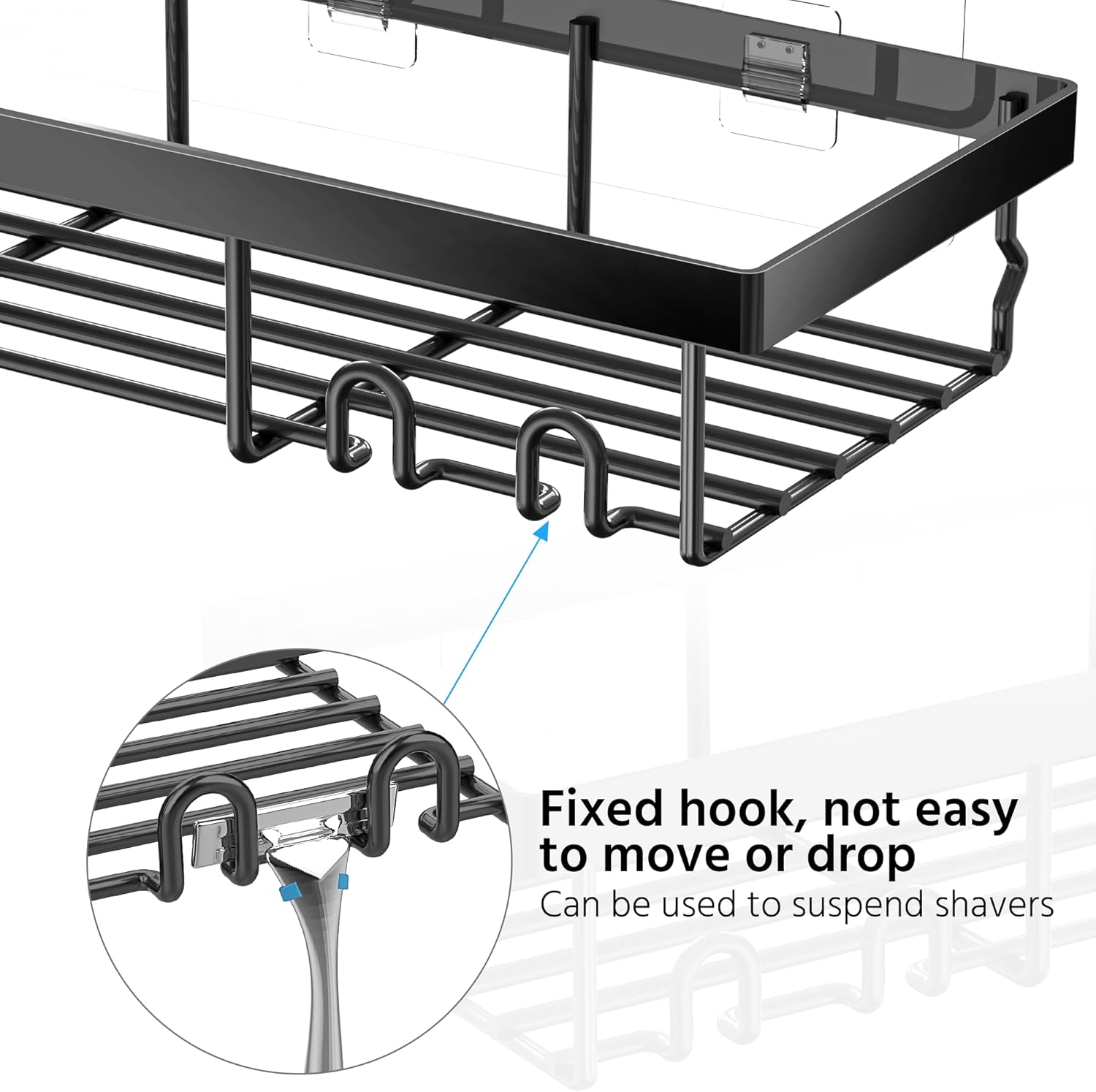 Thumbnail 1 de DIFULI Shower Caddy Shelf Organiser 2 Pack (No Drill) – Black self-adhesive shower shelves