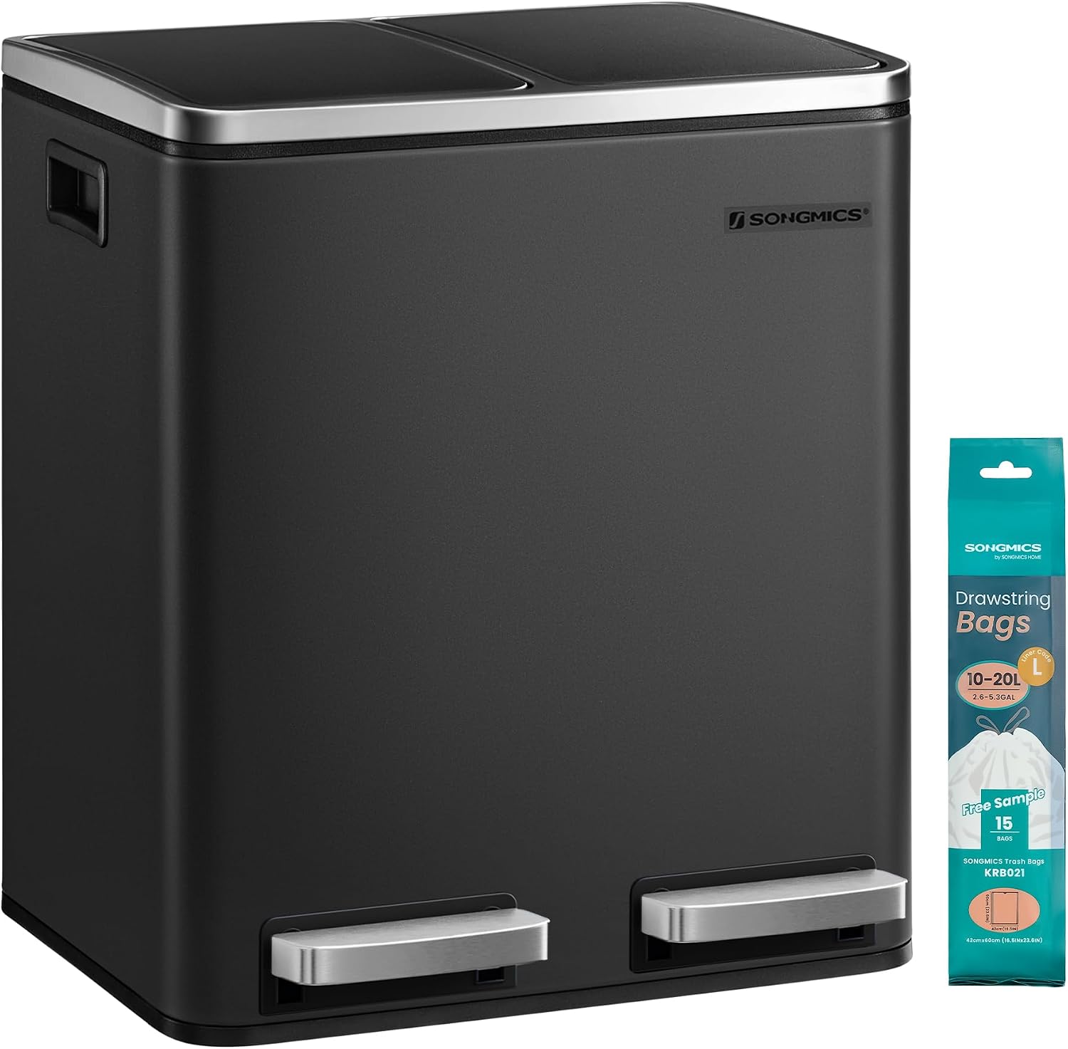 Detalle de SONGMICS Mülleimer Küche 2x15 Liter, LTB30BK