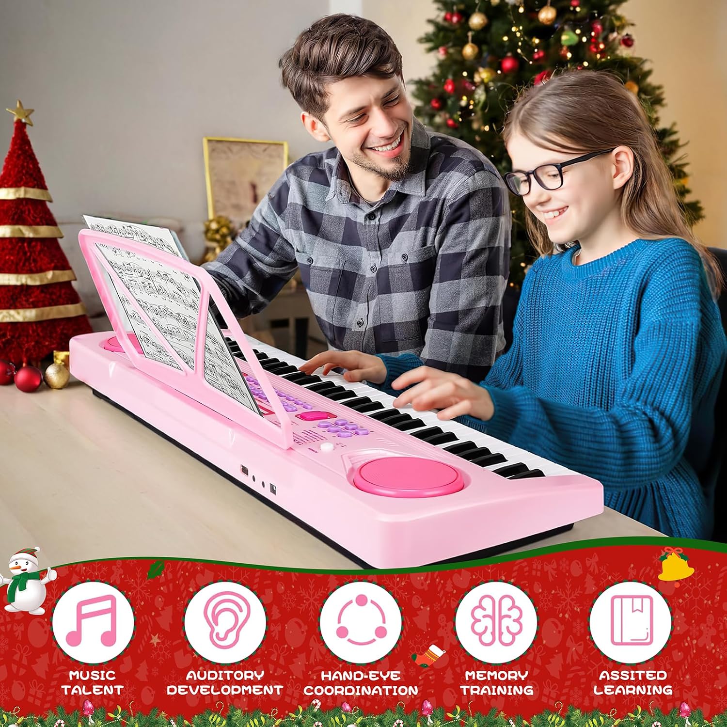 Thumbnail 2 de WOSTOO 61-Key Kids Electronic Piano Keyboard (Portable, Follow Teaching Mode) – Pink