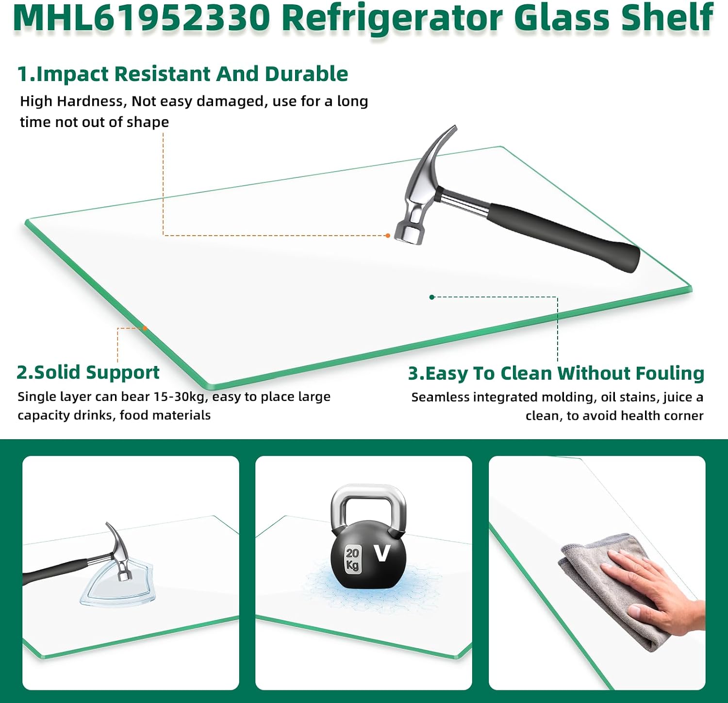 Detalle 2 de POOLKEY MHL61952330 Refrigerator Glass Shelf, Tempered Crisper Cover