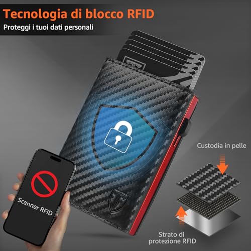 Thumbnail 4 de TEEHON Portafoglio uomo slim RFID magnetico in fibra di carbonio, rosso