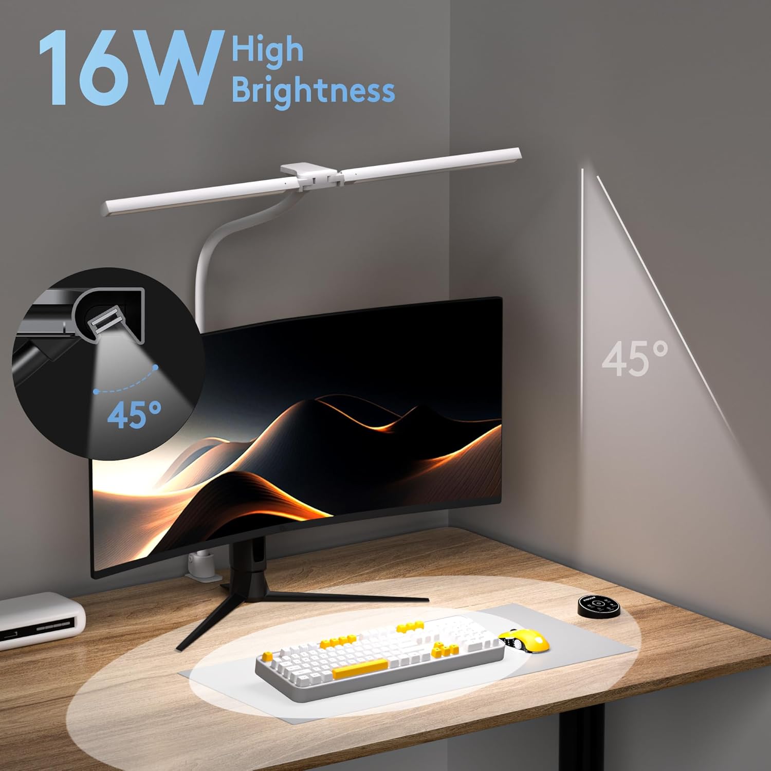 Thumbnail 1 de EYOCEAN Schreibtischlampe mit Doppelkopf Design – dimmbar, 72 cm Lichtquelle, Fernbedienung und Klemme
