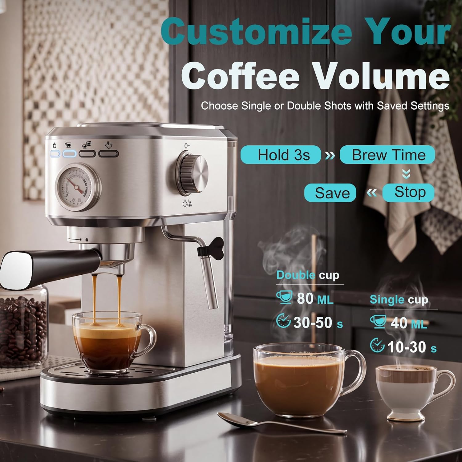 Detalle de OLIXIS Espresso Machine, Stainless Steel