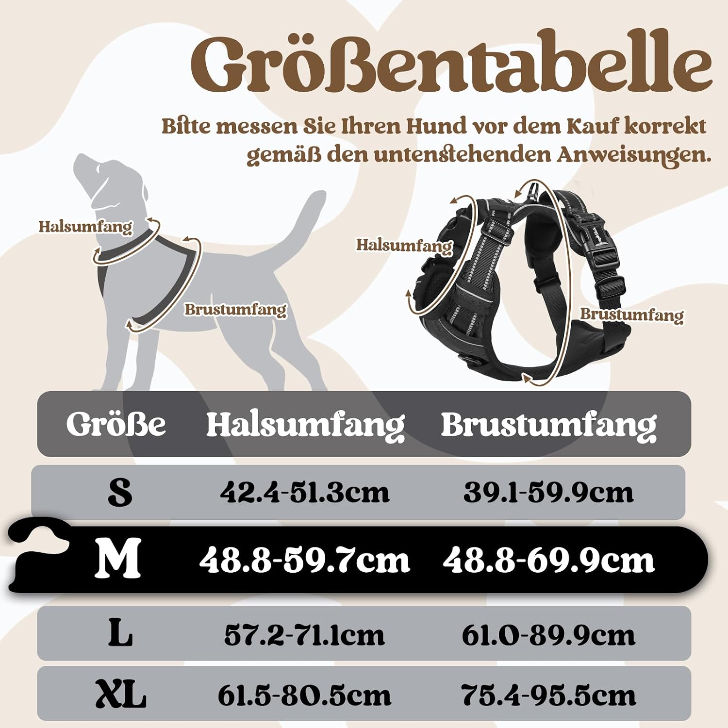 Detalle de rabbitgoo Hundegeschirr Größe M – verstellbares, anti-Zug Brustgeschirr mit Griff für mittelgroße Hunde
