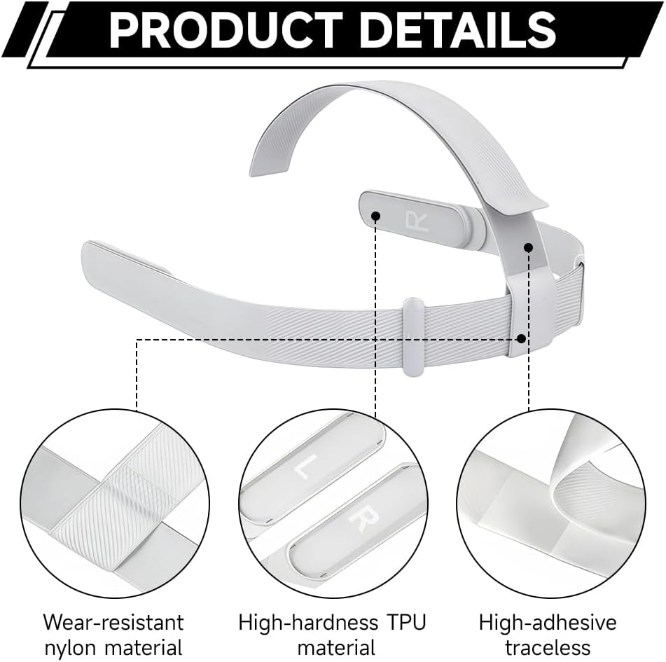 Thumbnail 5 de Harnovlis Head Strap for Meta (Oculus) Quest 2 VR Headset – Adjustable Replacement Headband in White