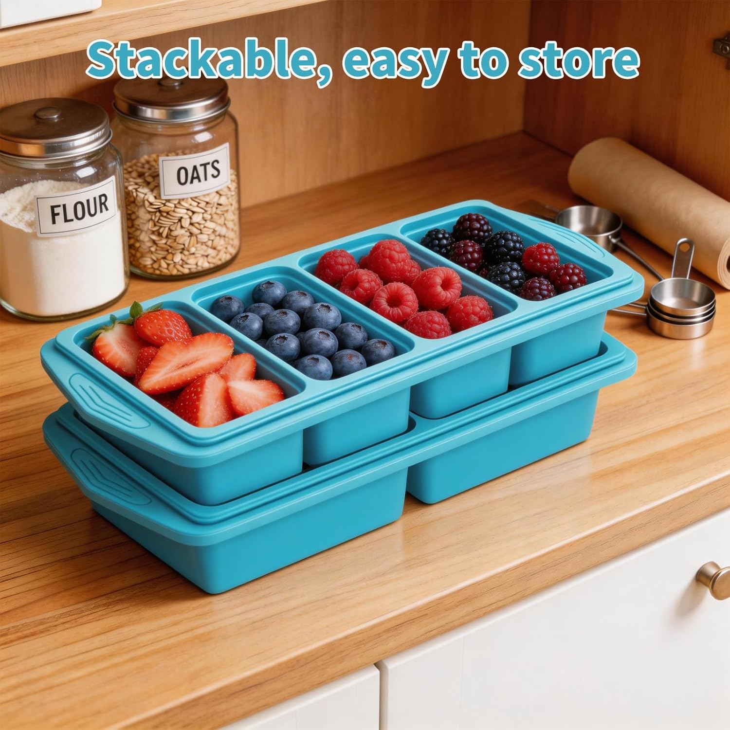 Thumbnail 2 de Souper Cubes: Silicone Freezer Moulds with Lids, 4-Compartment 1L Containers