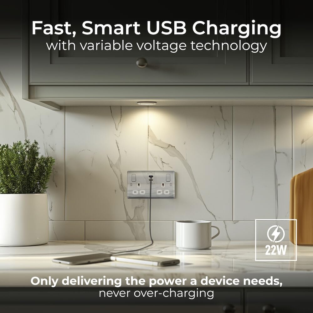 Thumbnail 1 de BG Electrical NBS22UAC22W 22W double USB socket