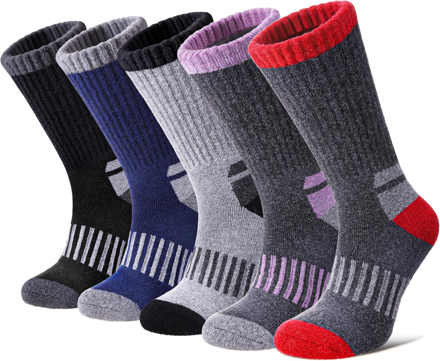 Detalle de Yebing Merino Wool Hiking Socks for Women, 5-Pair Cushioned Crew Set