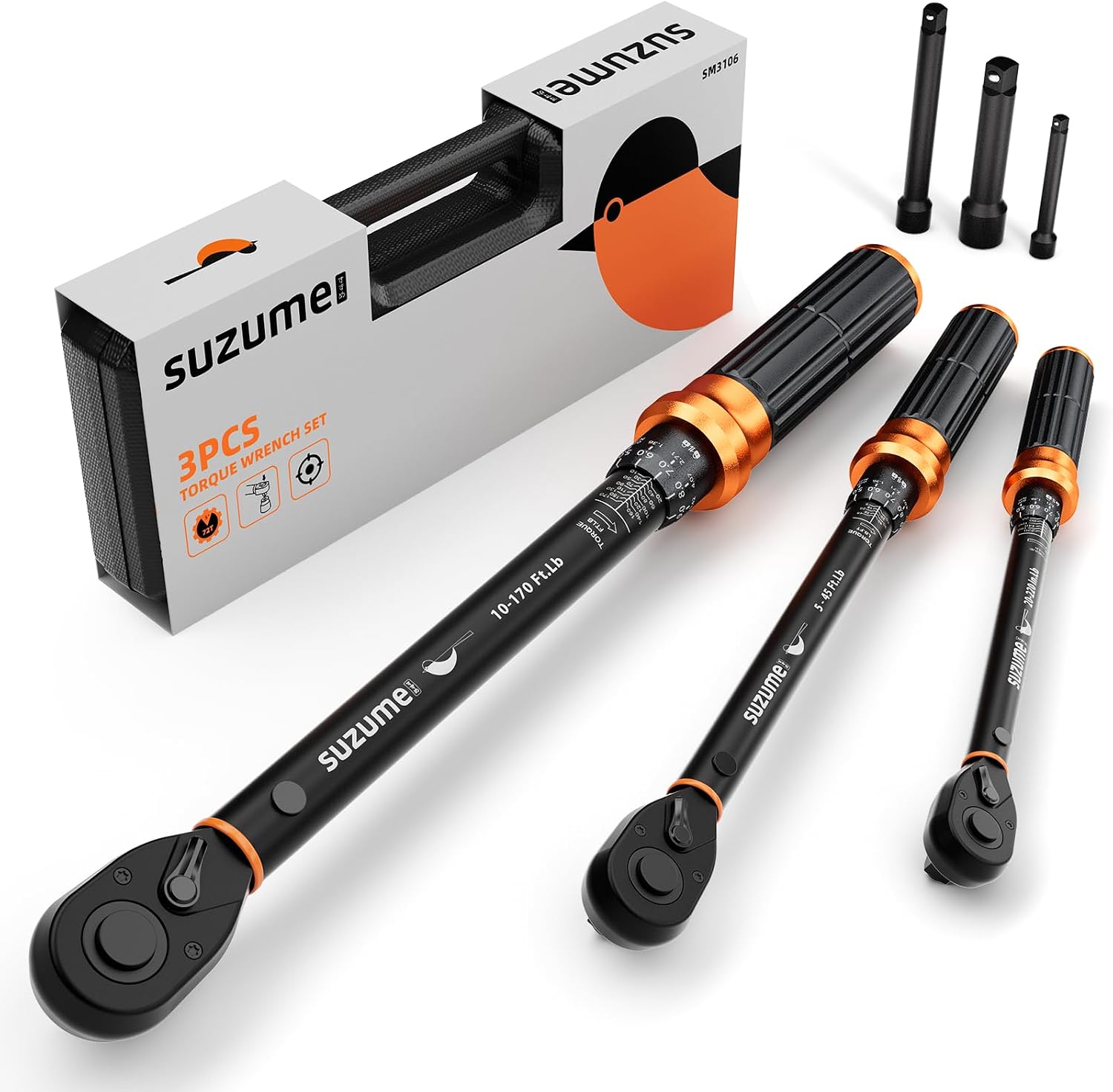 Detalle de SUZUME SM3106 Torque Wrench Set, 3 Drive Sizes, ±3% Accuracy, Dual-Scale