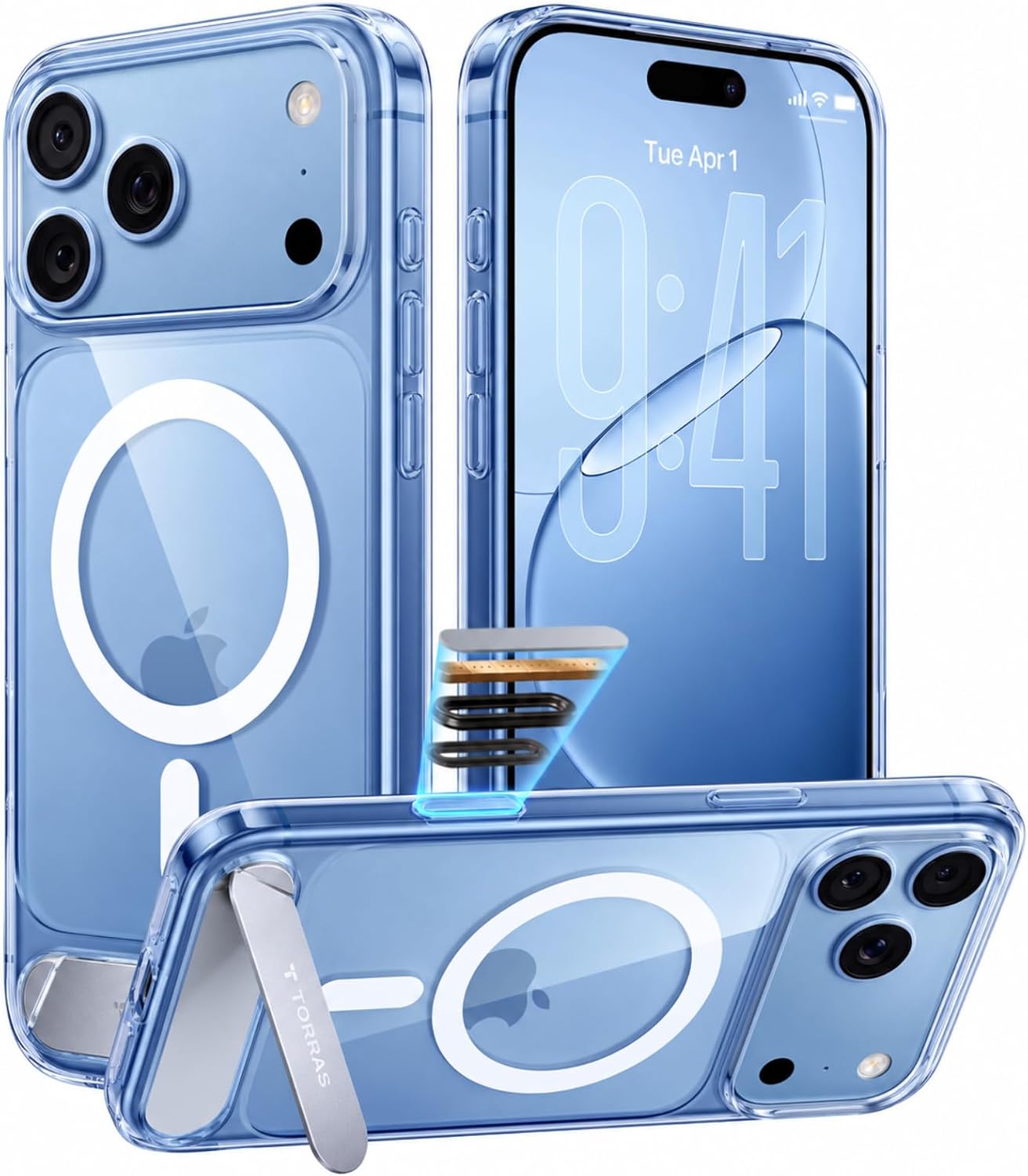 Detalle de TORRAS Stronger Magnetic & Seamless Stand Case for iPhone 18 Pro Max, Clear