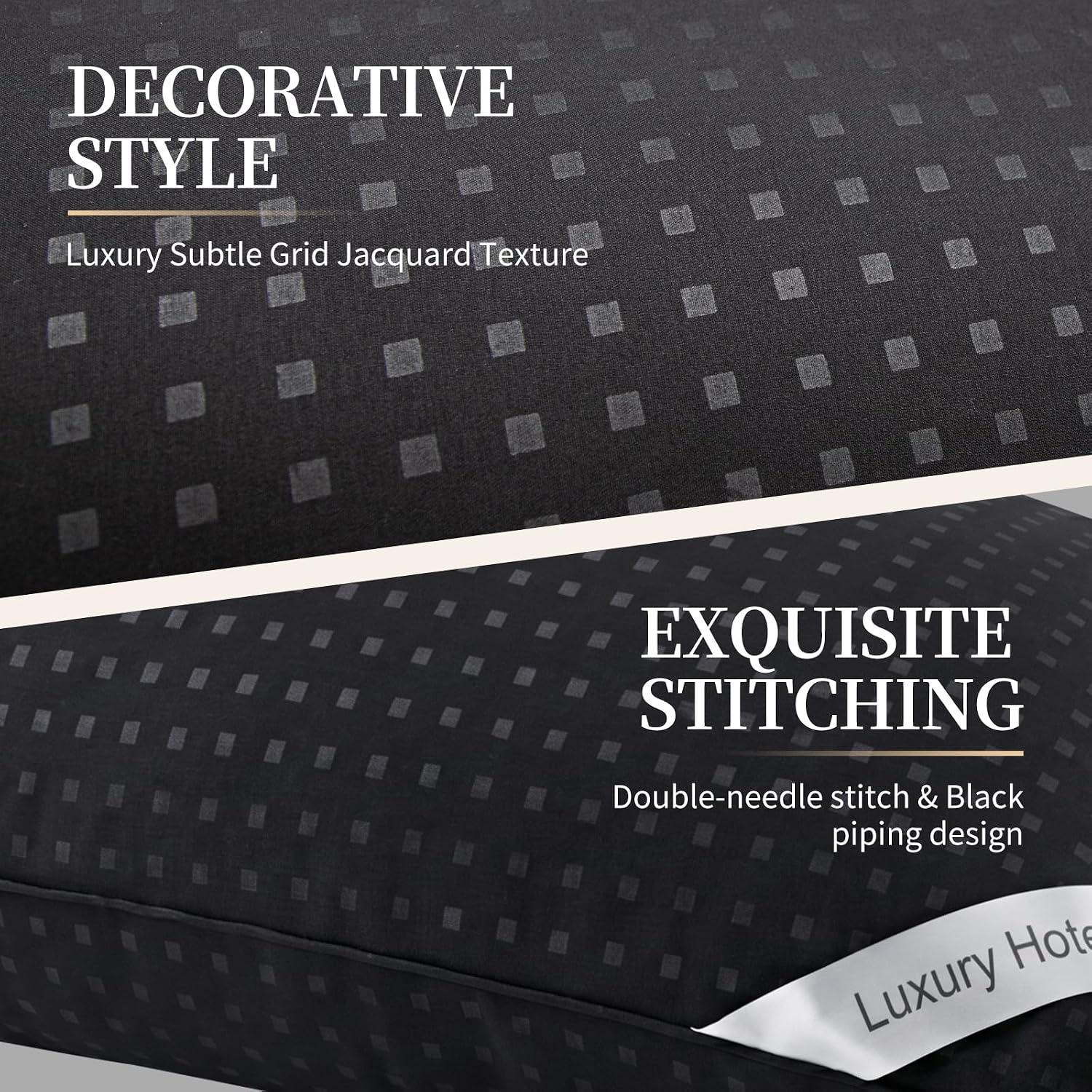 Detalle 2 de Melising King Size Bed Pillows, Set of 4, Black Down Alternative Fill