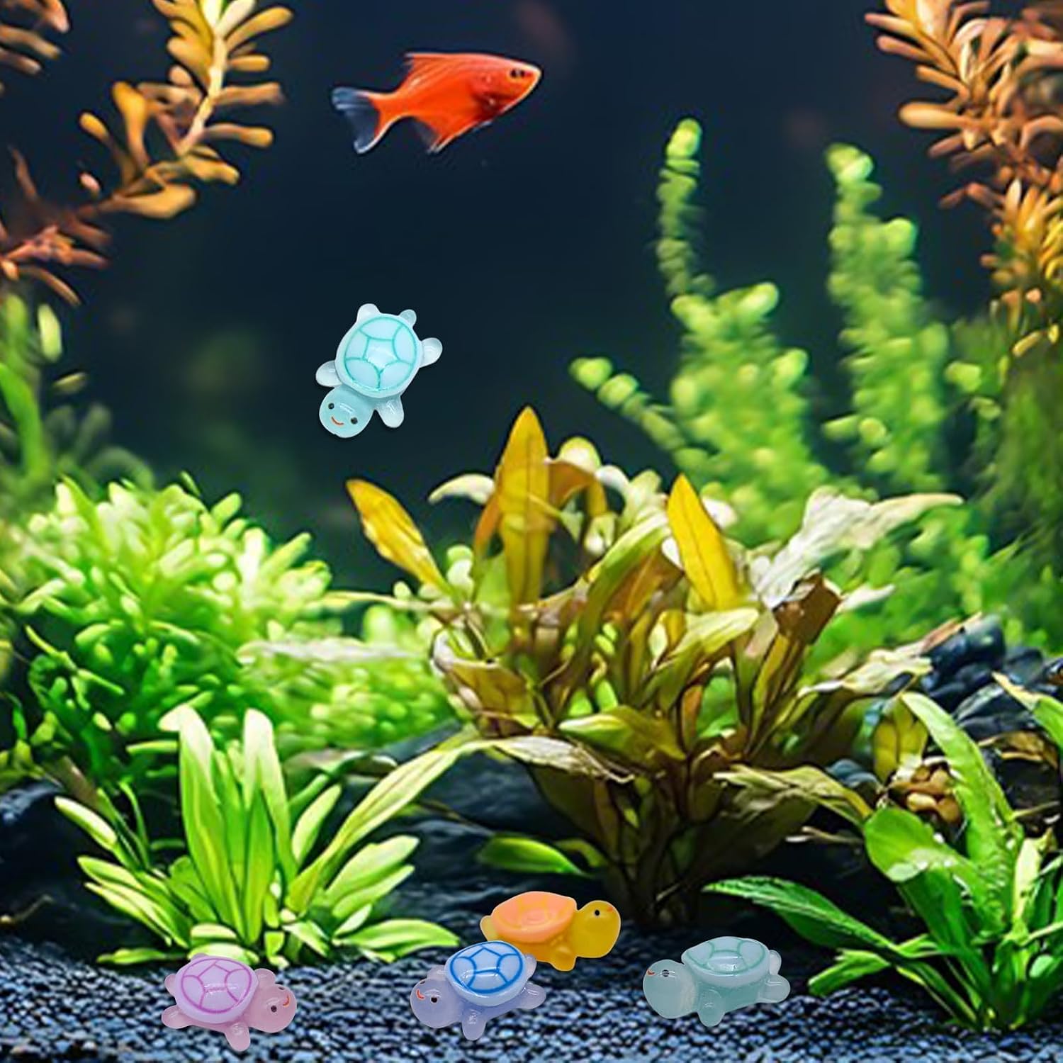 Detalle 2 de FORYNXHWIN 50 Pcs Mini Resin Turtles: Luminous Tiny Sea Turtles for Decor, Gardens, Aquariums and Dollhouses