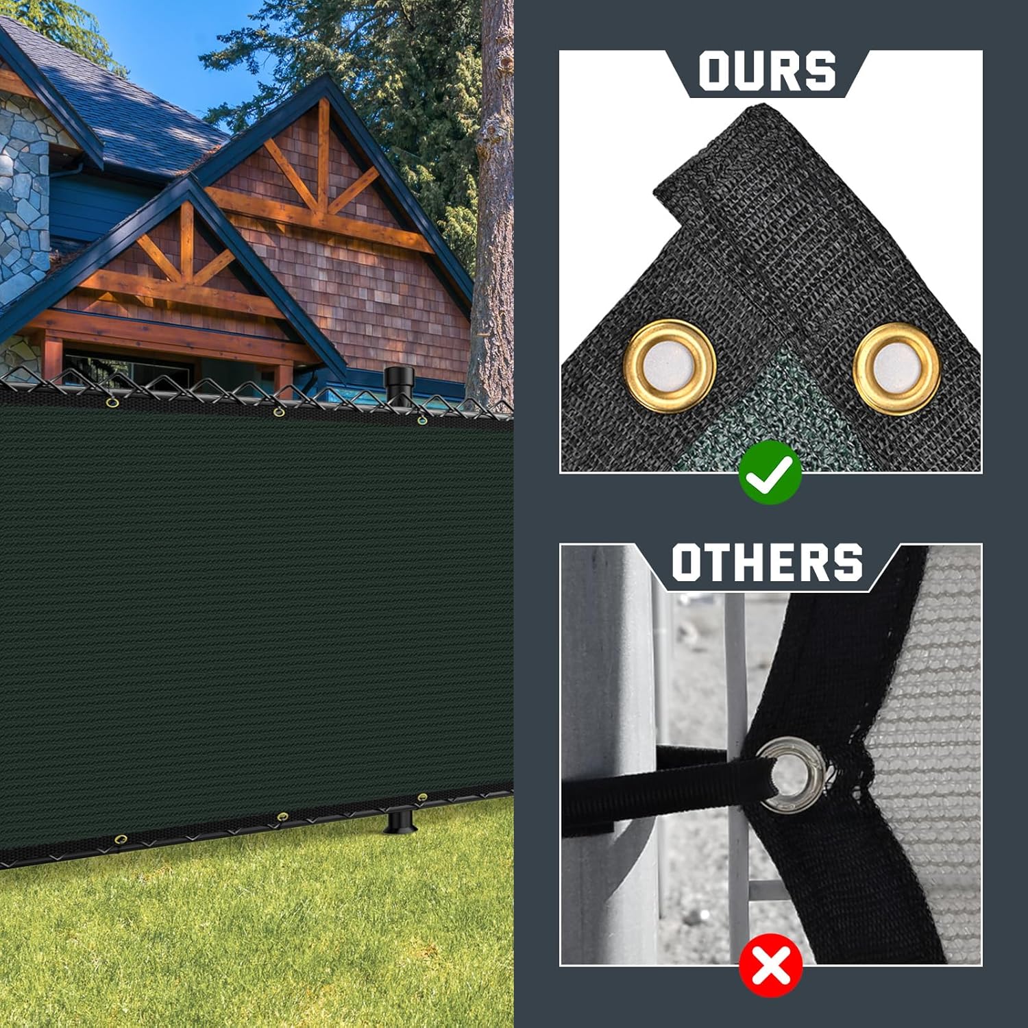 Detalle de Kesfitt 6x50FT Chain Link Fence Privacy Screen — 90% Privacy, Dark Green HDPE with Brass Grommets