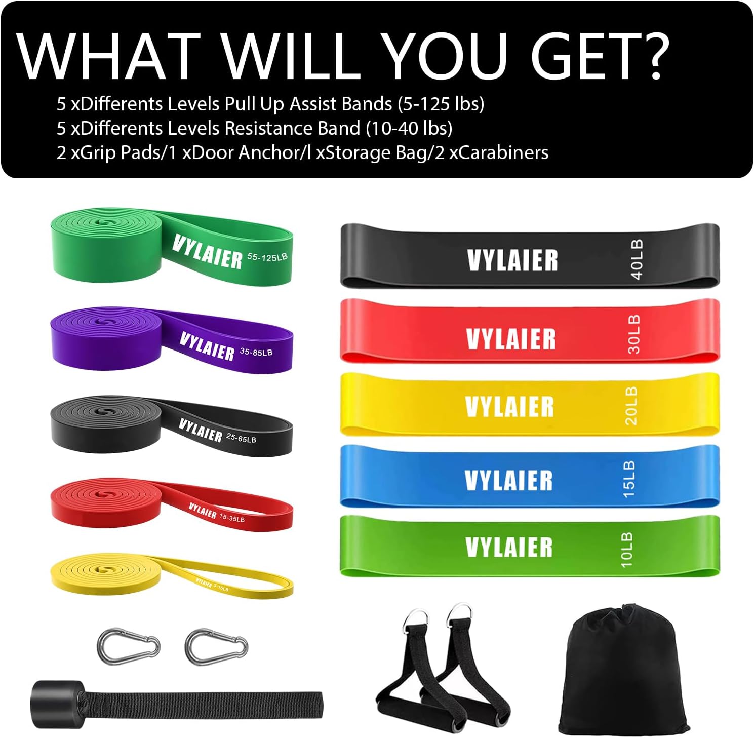 Thumbnail 6 de Vylaier 16in1bands Resistance Band Set, Natural Latex, 5 Resistance Levels