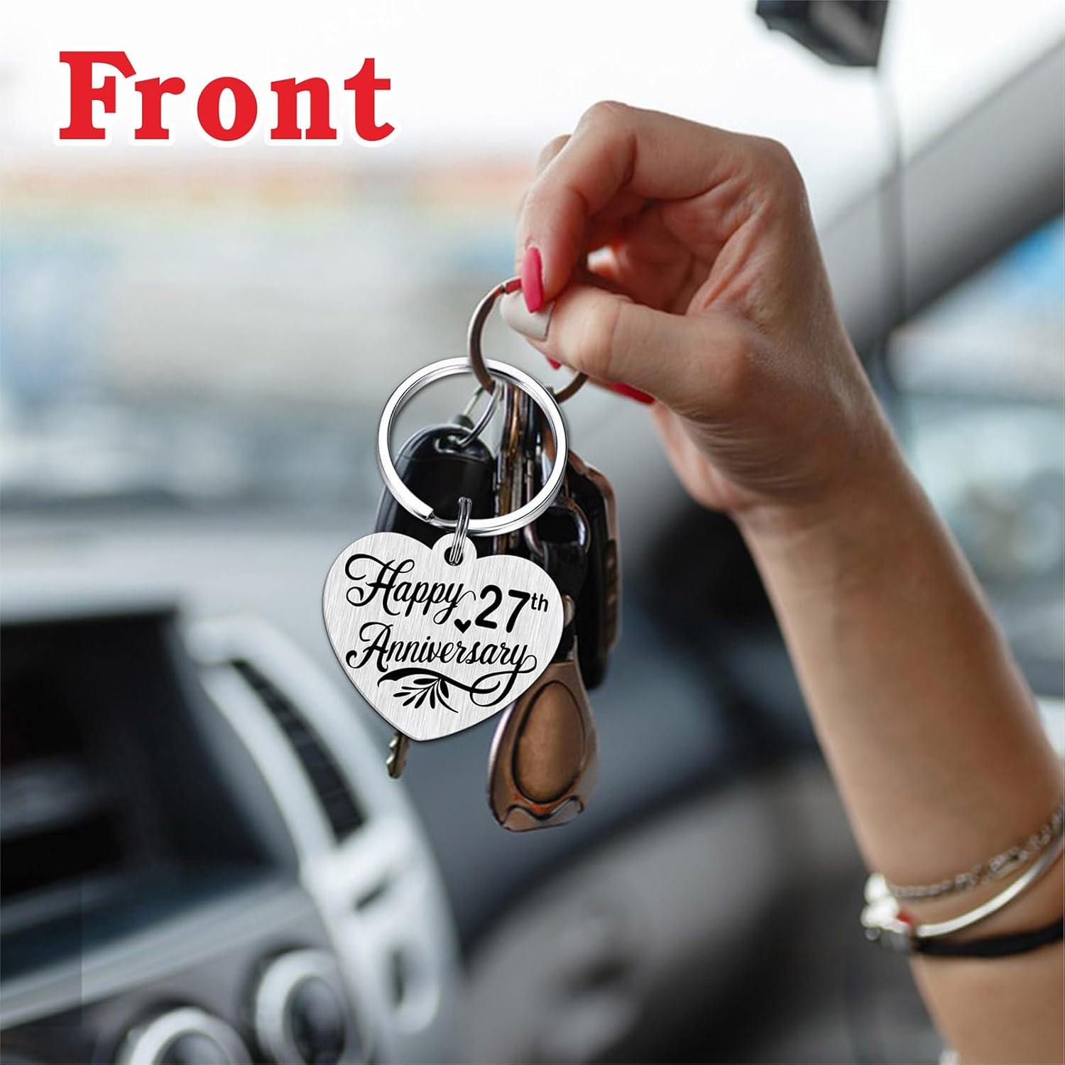 Thumbnail 2 de Tangvo Wedding Anniversary Keychain for Women and Men — Double-Sided Engraved Heart