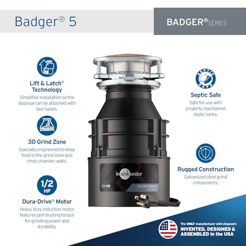 Detalle de InSinkErator Badger 5 Garbage Disposal with Power Cord: 1/2 HP, Continuous Feed