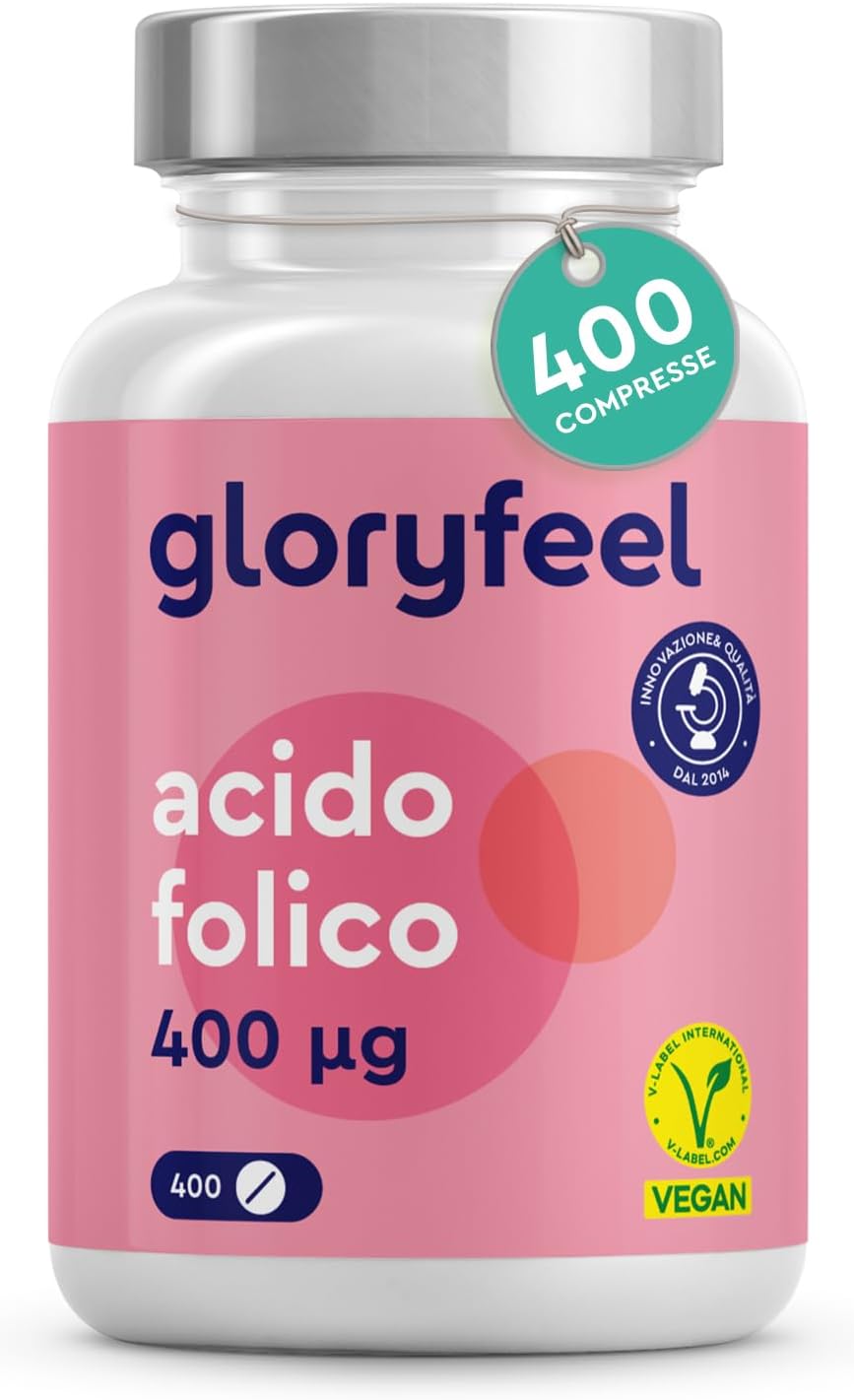 Detalle de Acido folico 400 µg compresse (vitamina B9) per il 1° trimestre: 400 compresse, 100% vegan