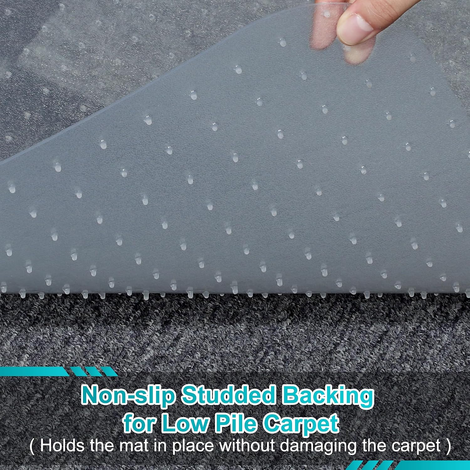 Detalle 2 de LeapYouth 48" x 36" Clear PVC Carpet Chair Mat with Non-Slip Backing