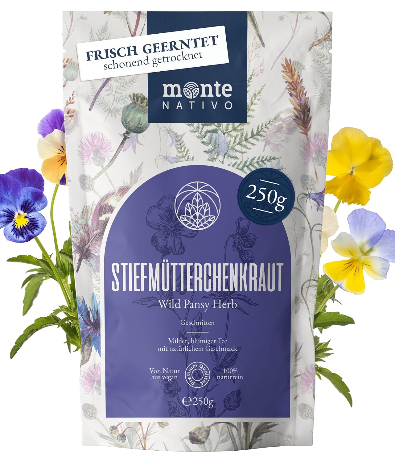 Detalle de Stiefmütterchen Tee Monte Nativo (250 g) – Mildes, florales Kräutertee-Erlebnis