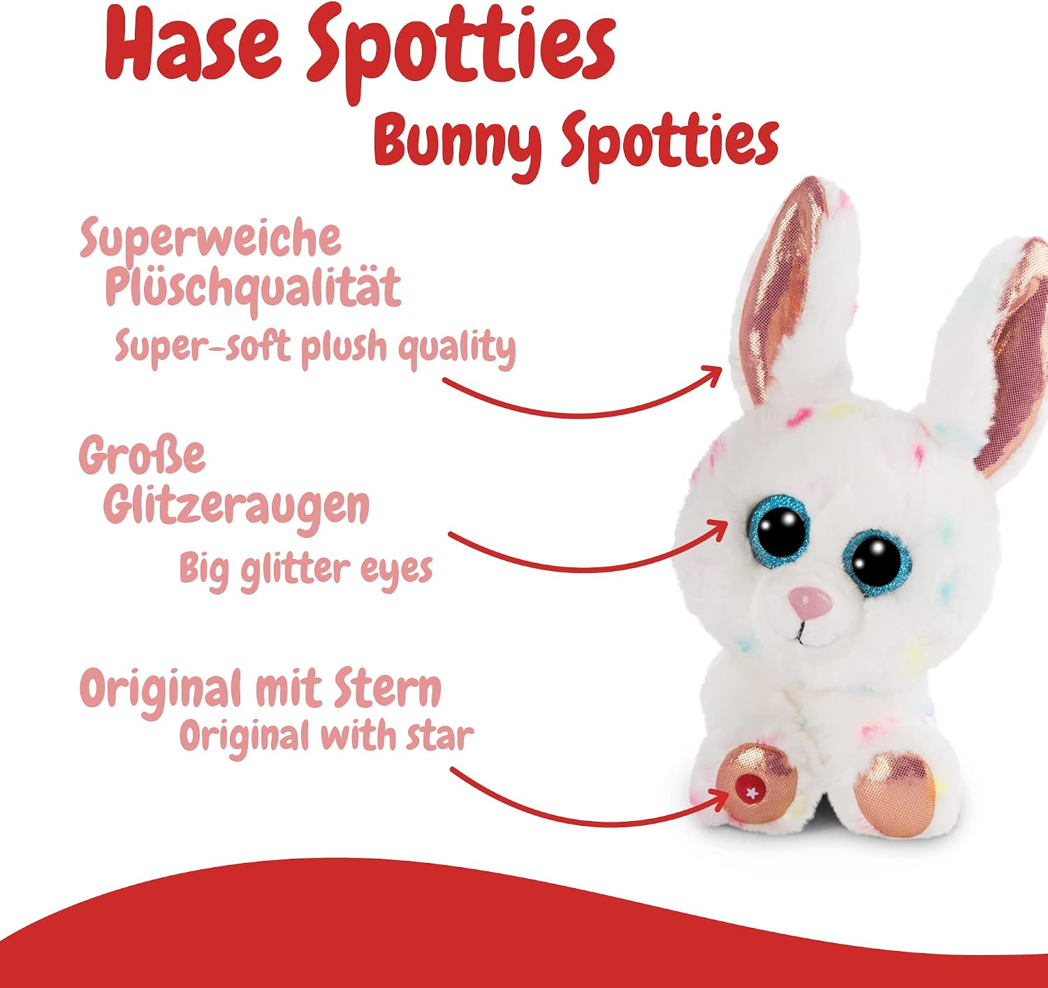 Detalle de NICI Glubschis: Das Original – Glubschis Hase Spotties 15 cm