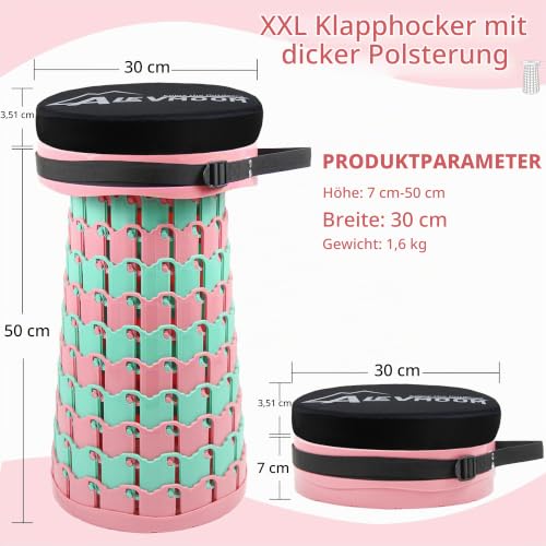 Thumbnail 2 de ALEVMOOM Verbesserter Dickerer Zusammenklappbarer Hocker – Teleskophocker mit Kissen, 50 cm, 450 kg Traglast