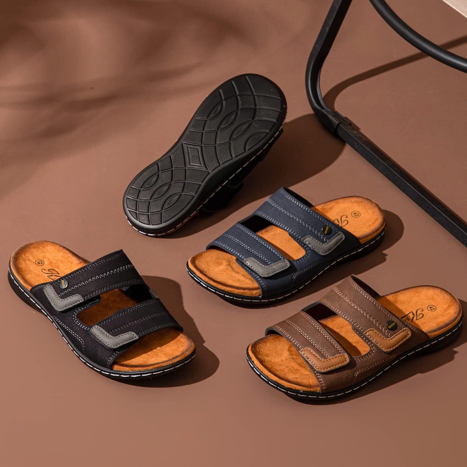 Detalle 2 de JOMIX Sandales Homme en Cuir Synthétique – Sandales de plage confortables pour maison et extérieur