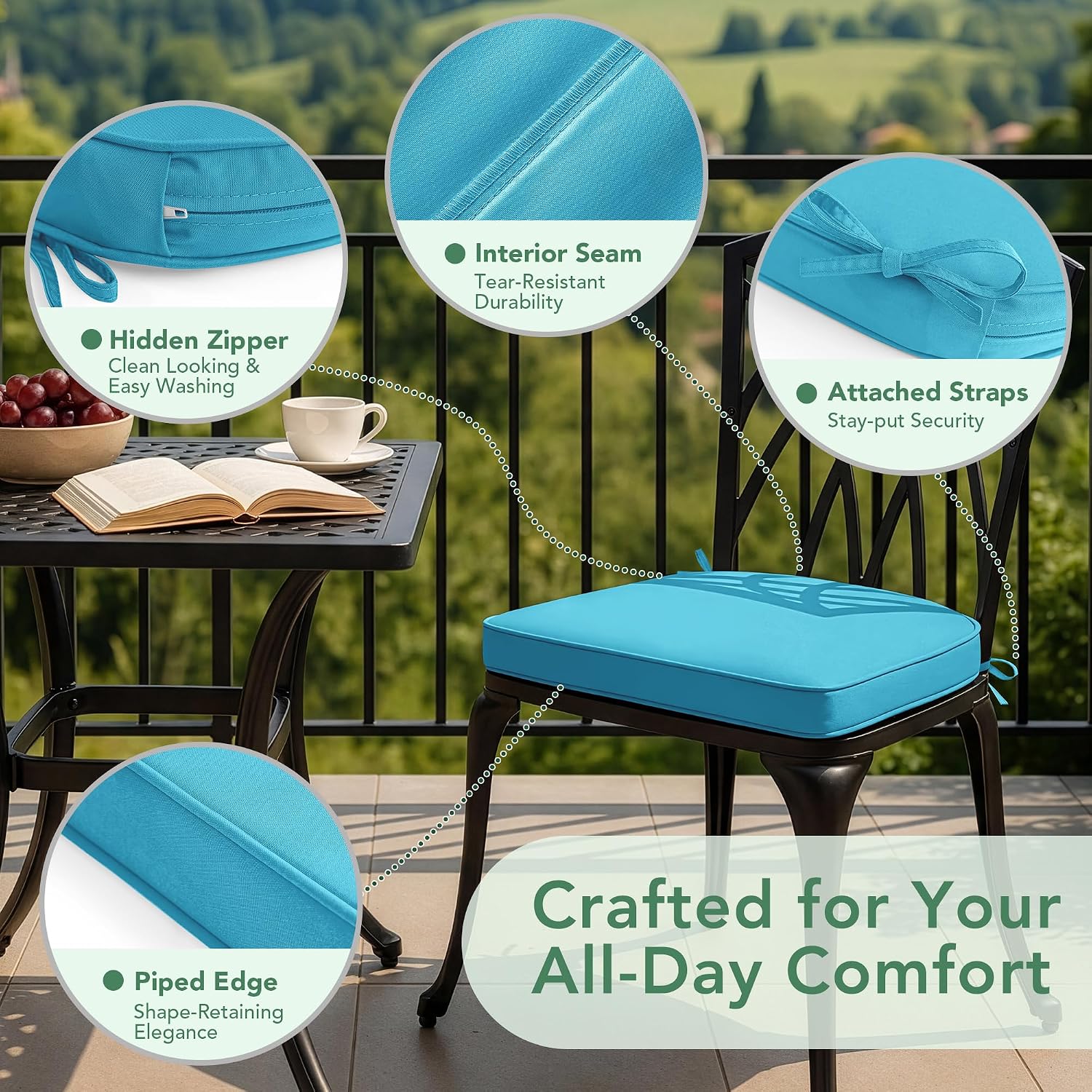 Detalle 2 de Summsun D-Shape Outdoor Chair Cushions, 17 x 16-Inch Teal Set of 2