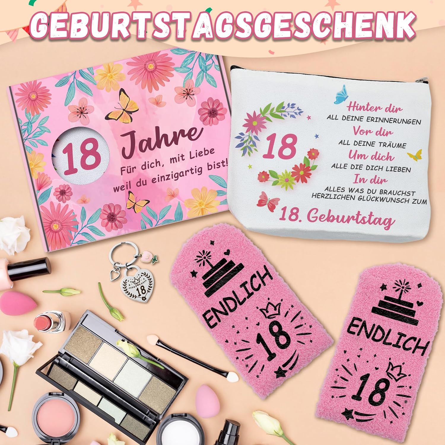 Thumbnail 6 de WAMIOKAGRO 18. Geburtstag Mädchen Geschenkset – Kosmetiktasche, Socken & Schlüsselanhänger