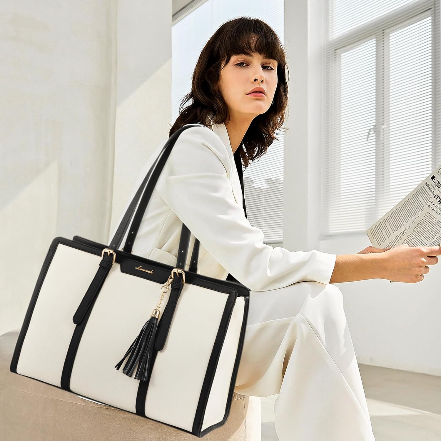 Thumbnail 1 de LOVEVOOK Laptop-Handtasche für 17 Zoll: Canvas Tote/Shopper mit gepolstertem Laptopfach