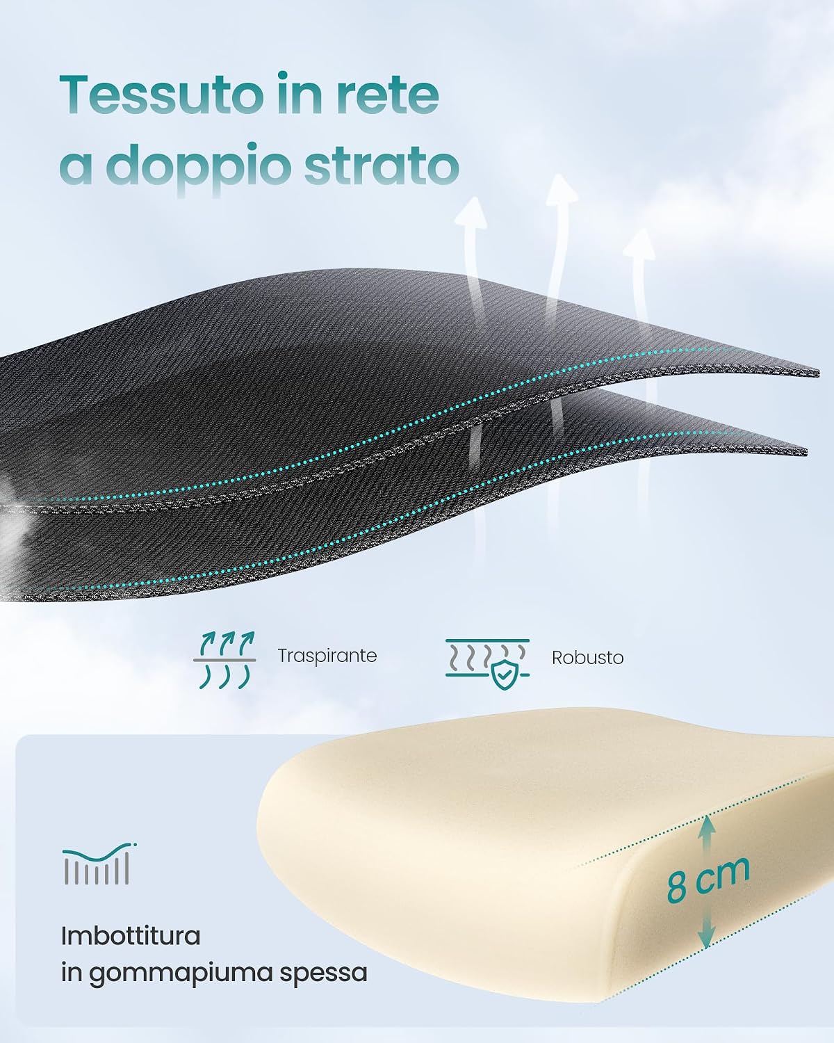 Detalle de SONGMICS Sedia ergonomica da ufficio con rete a doppio strato, poggiatesta regolabile e supporto lombare adattabile OBN041B01
