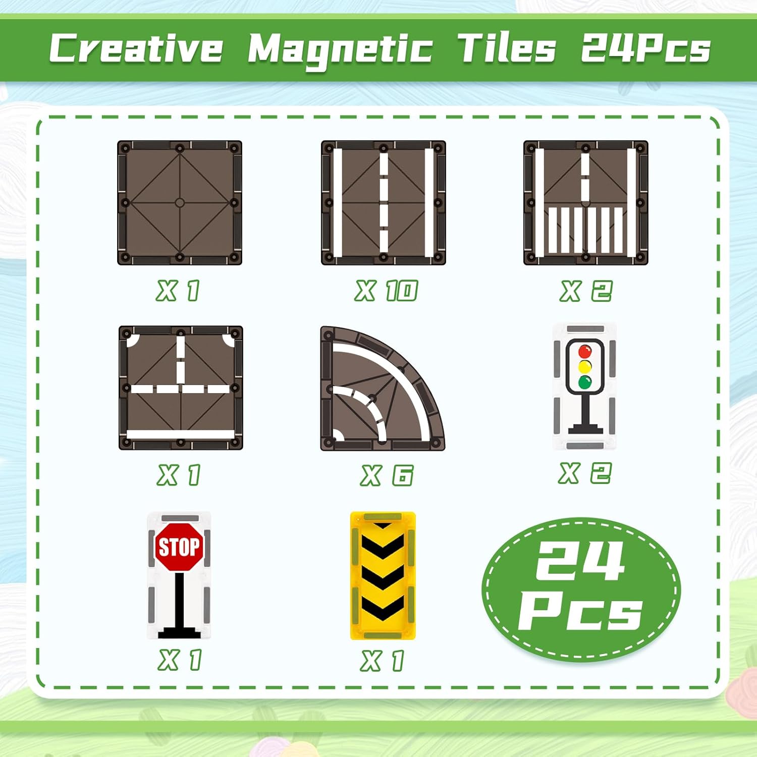 Detalle de obakaer Magnetic Tiles Road Building Blocks Set – Ultimate Road Expansion for Magnetic Tile Builders