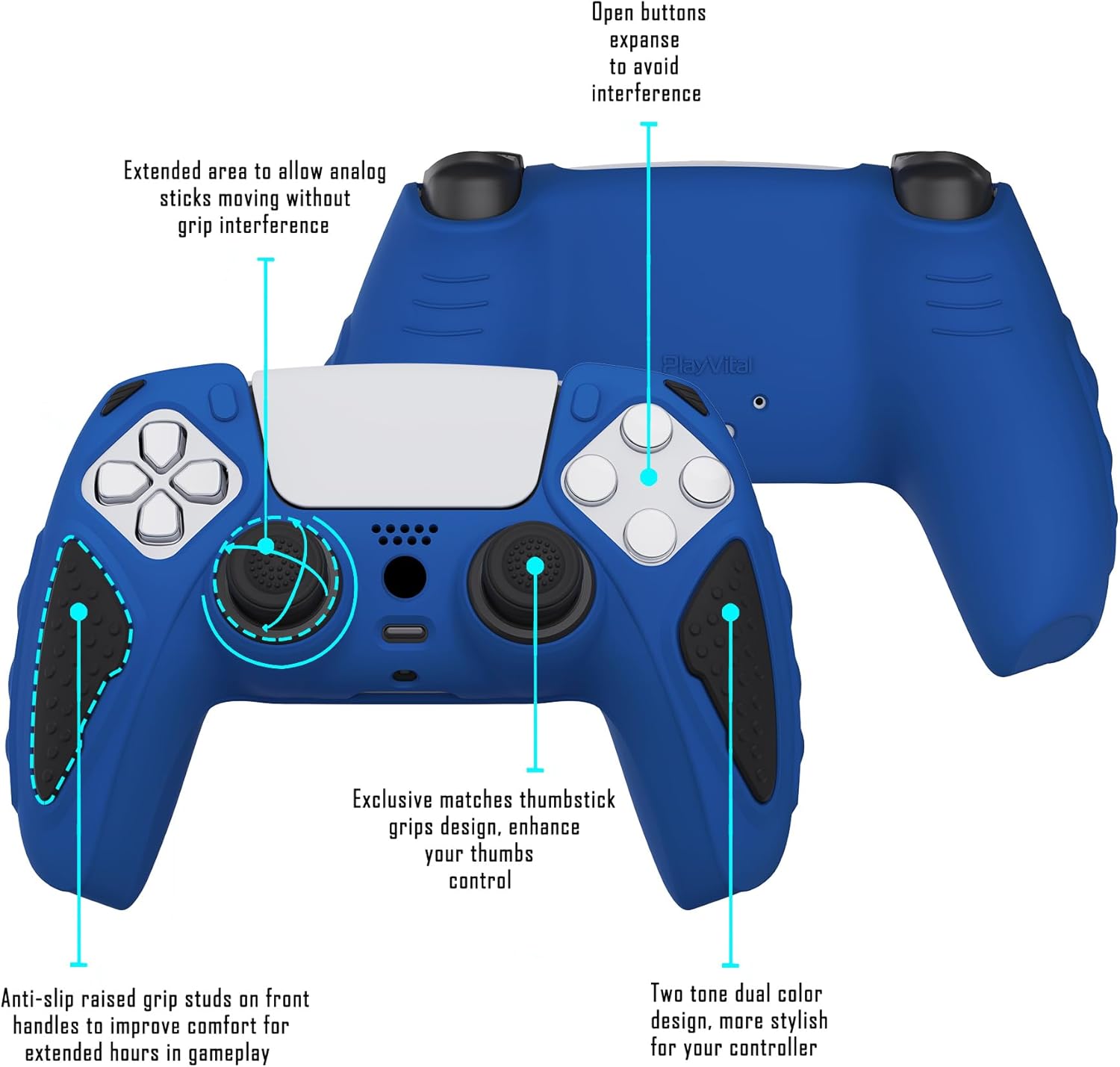 Thumbnail 2 de playvital Knight Edition Blue & Black Two-Tone Anti-Slip Silicone Cover Skin for PS5 Controller