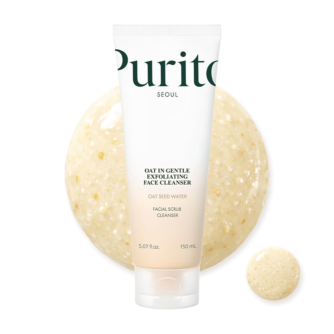 Detalle de PURITO Korean Oat Exfoliating Facial Polish – Sanftes, feuchtigkeitsspendendes Peeling-Reiniger für alle Hauttypen (150 ml)