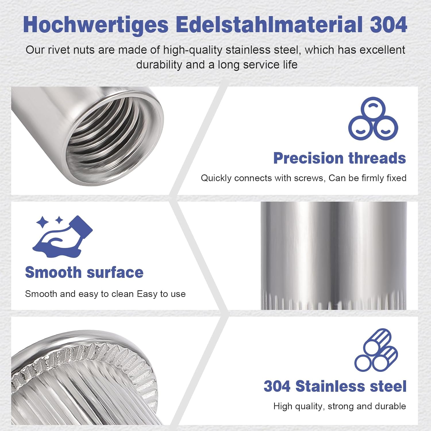 Detalle de HSEAMALL 240-Piece 304 Stainless Rivet Nuts Kit