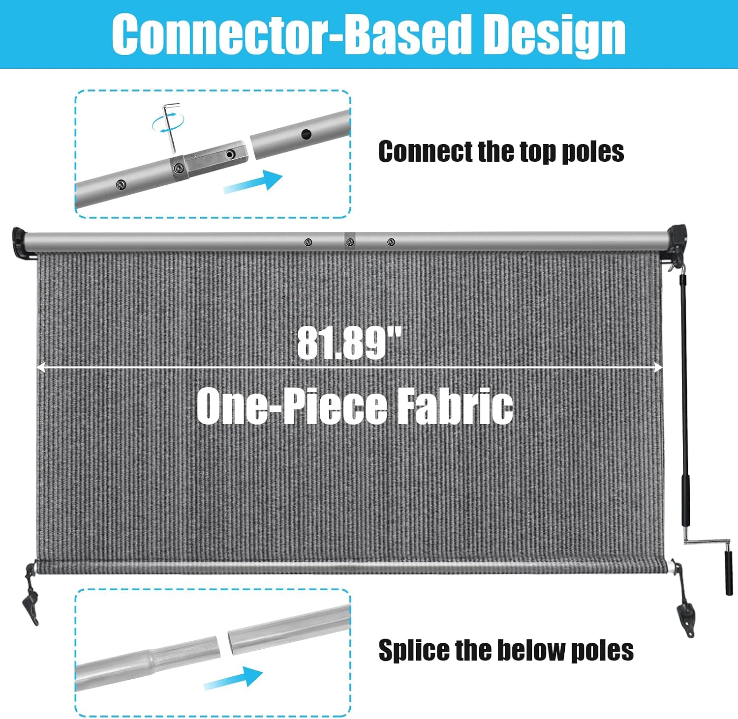 Detalle de Amagenix RC0706-05GPJ Outdoor Roller Shade, 220 GSM HDPE, Cordless, Gray